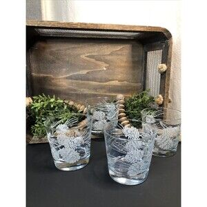 Libbey Pine Cone Frosted Etched 4 - Low Ball  Glasses/Barware-EUC, Beautiful!